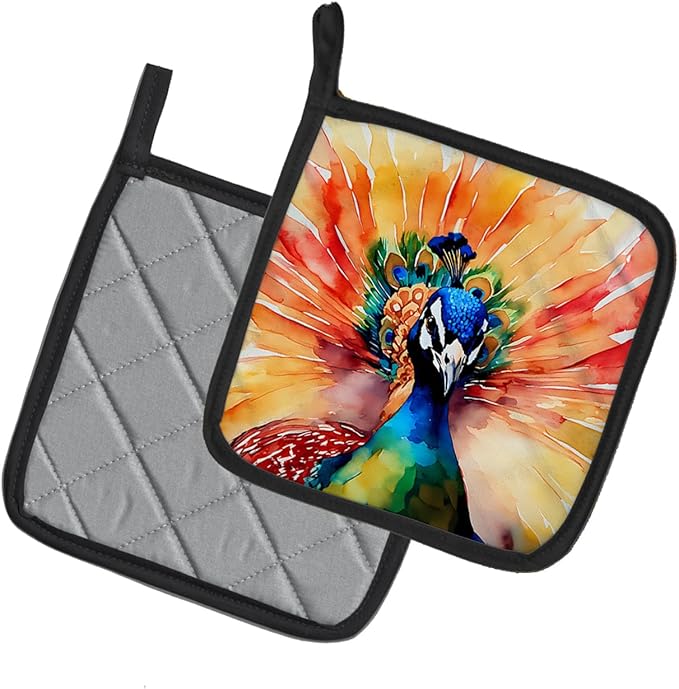 Caroline's Treasures Peacock Pair of Pot Holders Kitchen Heat Resistant Pot Holders Sets Oven Hot Pads for Cooking Baking BBQ, 7 1/2 x 7 1/2