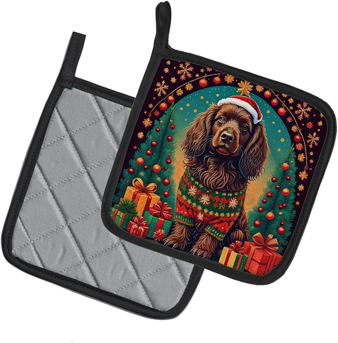 Caroline's Treasures Boykin Spaniel Christmas Pair of Pot Holders Kitchen Heat Resistant Pot Holders Sets Oven Hot Pads for Cooking Baking BBQ, 7 1/2 x 7 1/2