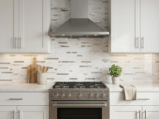 Yipscazo 10 Sheets Peel and Stick Stone Metal Tile Backsplash, Stick on Tiles for Backsplash Kitchen, Bathroom, Laundry Room, Camper, Fireplace (12'' X 12'', Polished Marble)