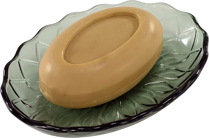 Nicole Miller – Soap Dish, Embossed Glass with Diamond Trellis Texture & Scalloped Rim, Perfect for Holding Bar Soap or Sponges on Bathroom & Kitchen Counters (Bijou Green)