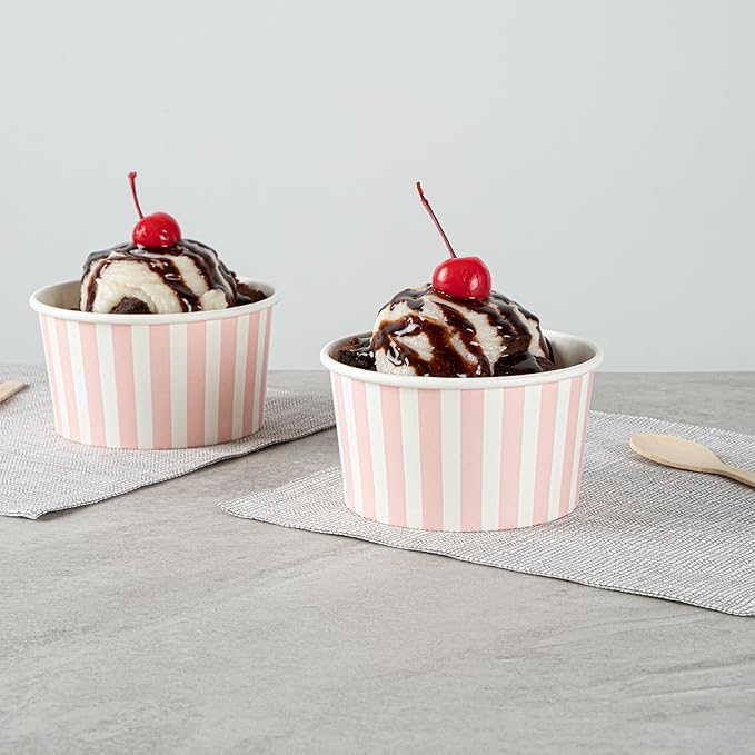 Coppetta 8-Ounce Dessert Cups, 50 Disposable Ice Cream Cups - Lids Sold Separately, Sturdy, Pink And White Paper FroYo Bowls, For Hot And Cold Foods, Perfect For Gelato Or Mousse - Restaurantware