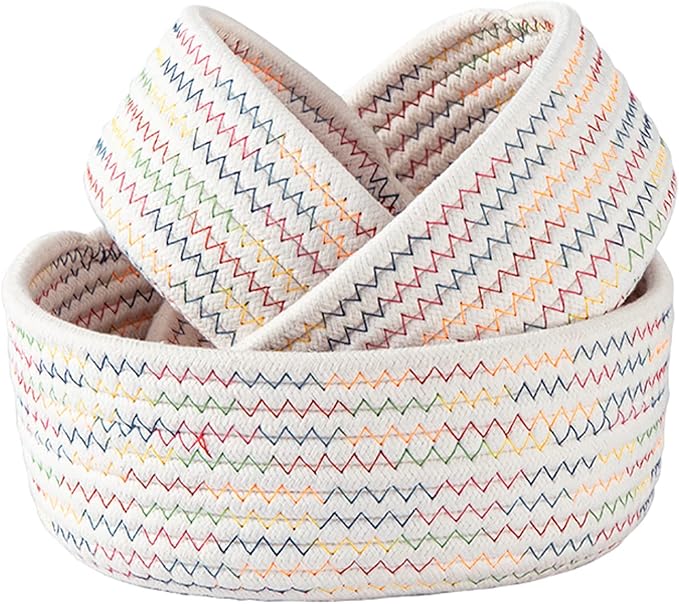 BFYDOAA Cotton Rope Cube Shelf Storage Baskets for Organizing,Decorative Basket for Closet Storage, Baskets for Baby Kid Toys, Soft Cotton Basket Bins for Bathroom Bedroom Organizing