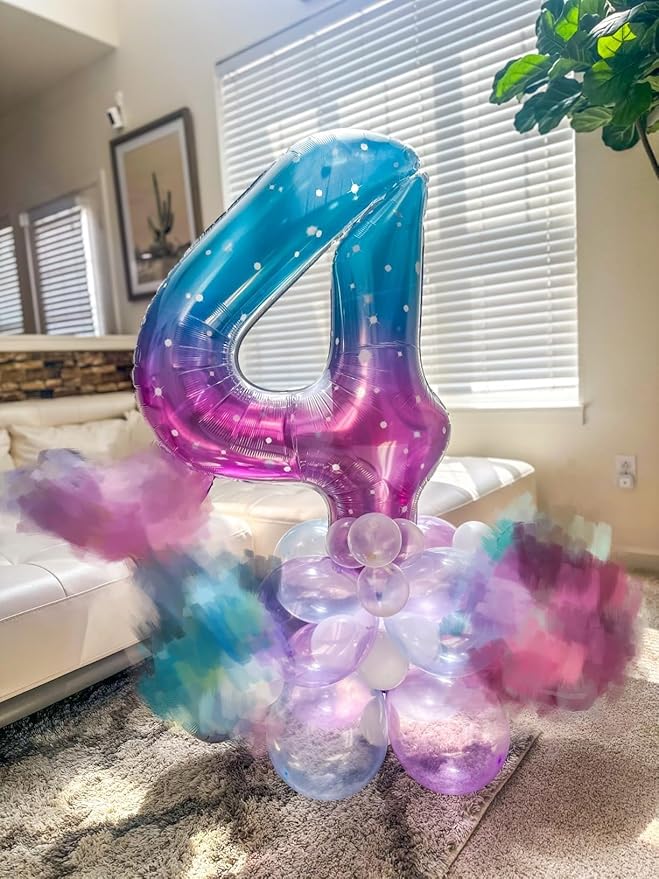 Balloon Number 4, Number Balloon for 4th Birthday Decorations, 40 Inch Big Balloons for 4, 14, 40 Wedding Anniversaries Party Girls Boys, Blue and Pink