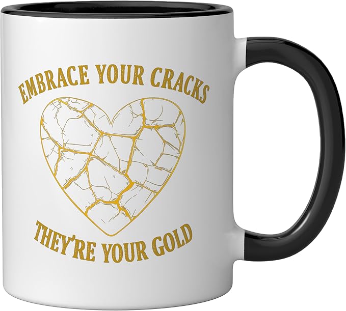 Pottery Kintsukuroi Japanese Artistry Kintsukuroi Kintsugi Ceramic Mug, Black/White