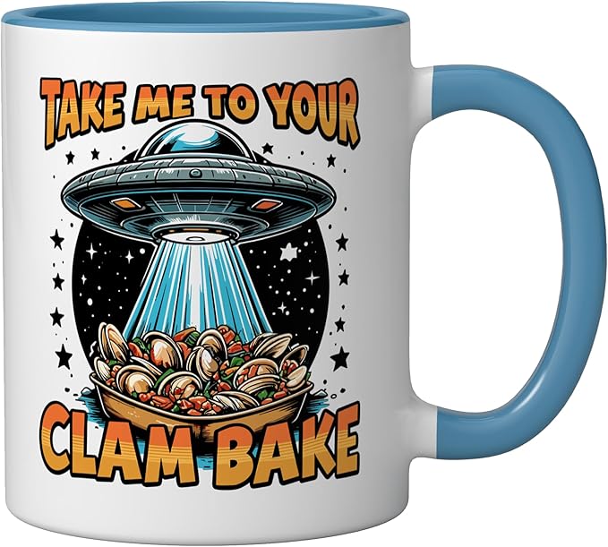 Take Me to Your Clam Bake East Coast Cuisine Funny Clam Bake Ceramic Mug, Blue/White