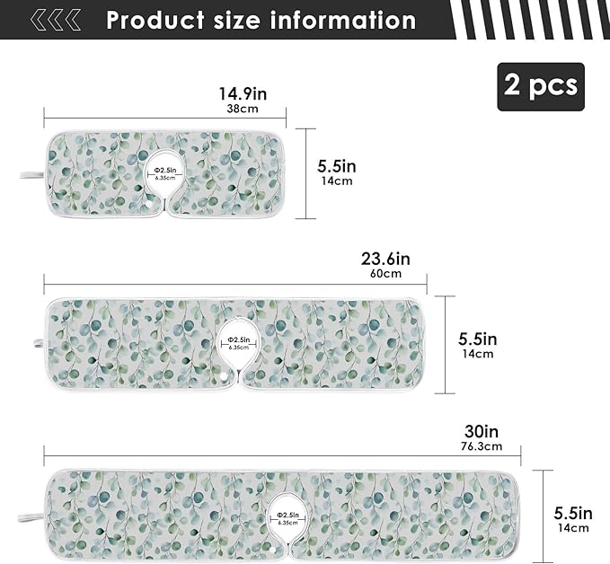 Kitchen Faucet Absorbent Mat,Flower Green Leaves Water Splash Guard for Sink, Faucet Drip Catcher Thicken Sponge Microfiber Faucet Water Catcher Mat Sink Absorbent Mat for Kitchen 23x5in 2 Pack