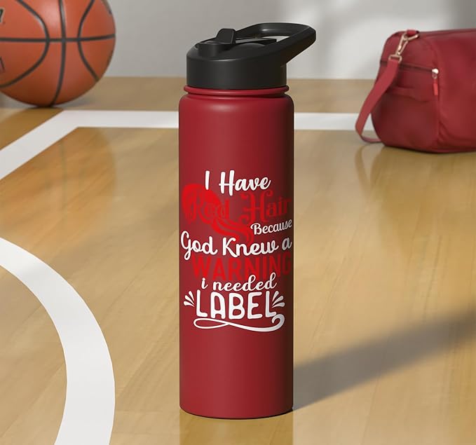 i have red hair because god knew i needed a warning label Stainless Steel Insulated Water Bottle
