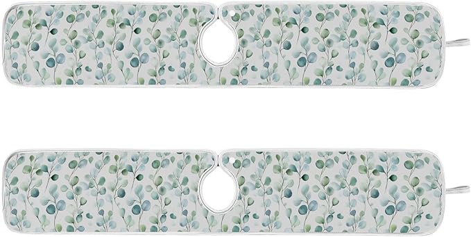 Kitchen Faucet Absorbent Mat,Flower Green Leaves Water Splash Guard for Sink, Faucet Drip Catcher Thicken Sponge Microfiber Faucet Water Catcher Mat Sink Absorbent Mat for Kitchen 30x5in 2 Pack