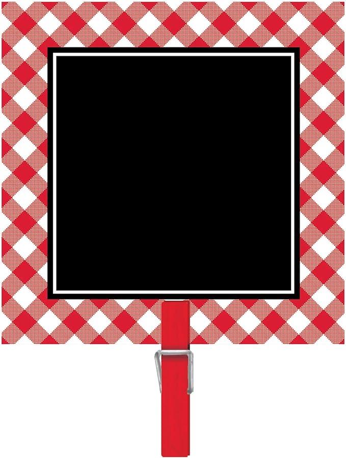 Amscan Picnic Party Chalkboard Clips - 3' x 3', Red Gingham, 8 Pcs