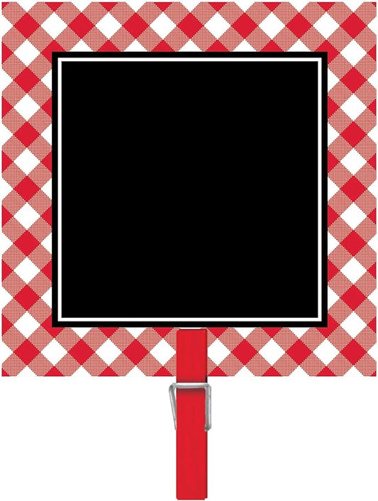 Amscan Picnic Party Chalkboard Clips - 3' x 3', Red Gingham, 8 Pcs