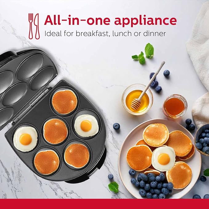Holstein Housewares Non-Stick 6-Section Multi-Food Maker - Arepas,Mini Pancakes,Corncakes and More - Black,12 Inch,(Pack of 6)