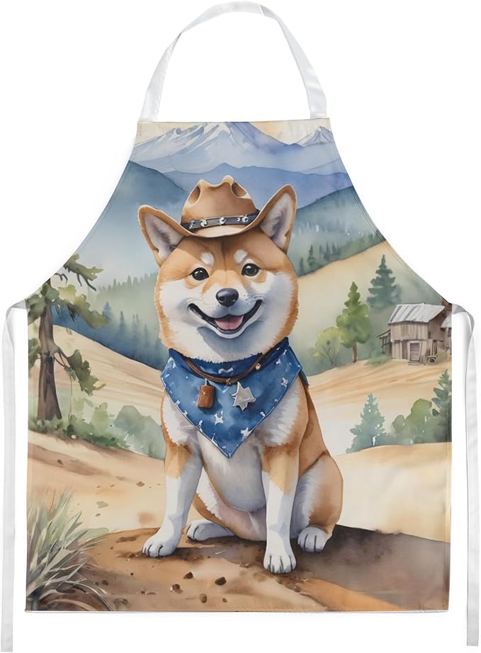 Caroline's Treasures Shiba Inu Cowboy Welcome Apron Cooking Kitchen Server Baking Crafts Gardening for Adult Women Men, Unisex, Large, Multicolor