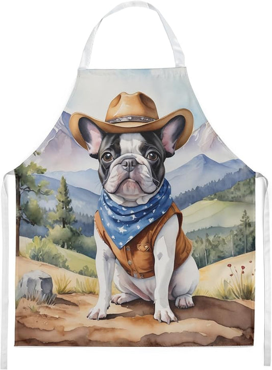 Caroline's Treasures French Bulldog Cowboy Welcome Apron Cooking Kitchen Server Baking Crafts Gardening for Adult Women Men, Unisex, Large, Multicolor