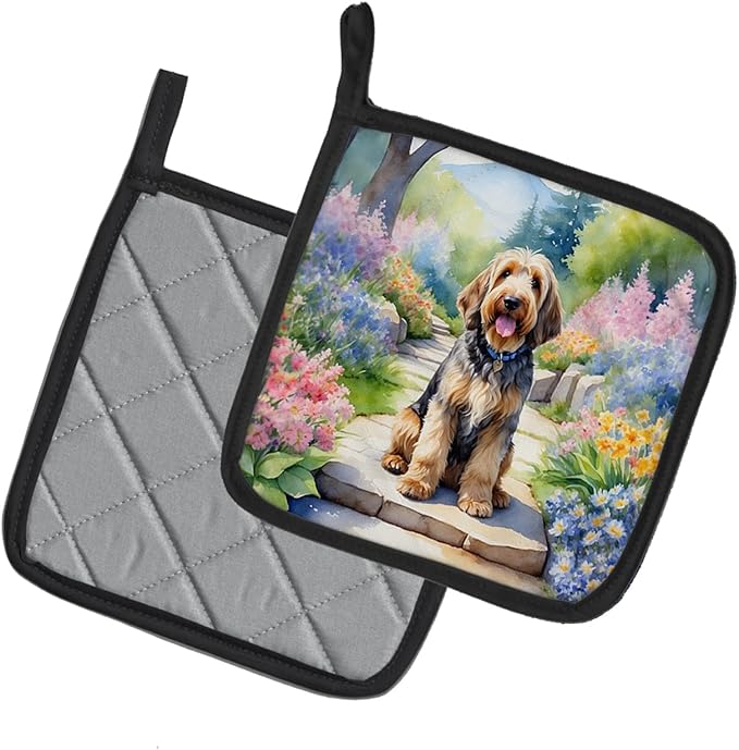 Caroline's Treasures Otterhound Spring Path Pair of Pot Holders Kitchen Heat Resistant Pot Holders Sets Oven Hot Pads for Cooking Baking BBQ, 7 1/2 x 7 1/2