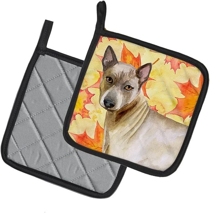 Caroline's Treasures BB9941PTHD Thai Ridgeback Fall Pair of Pot Holders, Yellow Kitchen Heat Resistant Pot Holders Sets Oven Hot Pads for Cooking Baking BBQ, 7 1/2 x 7 1/2