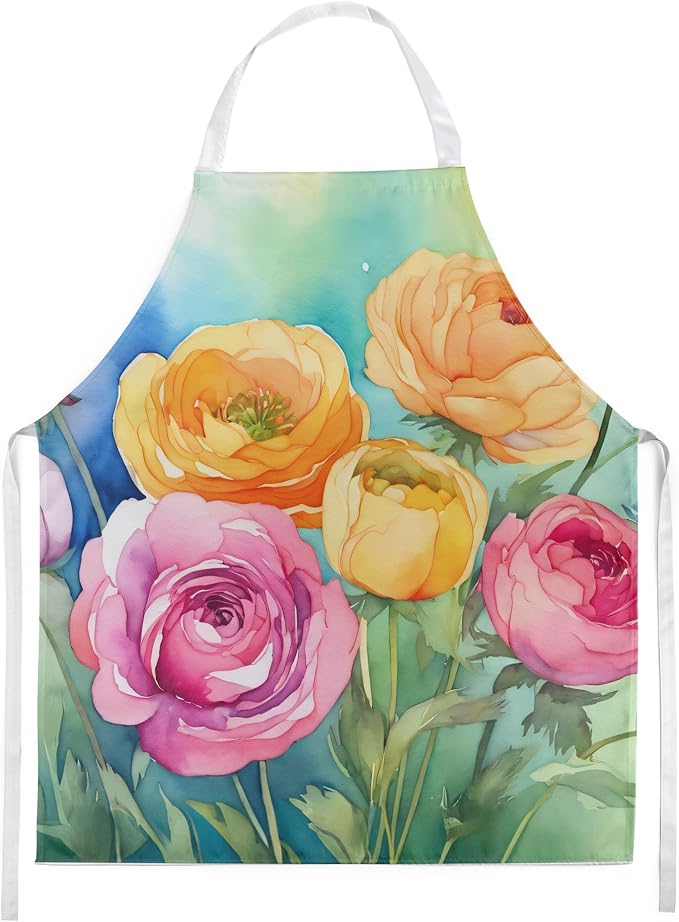 Caroline's Treasures Ranunculus in Watercolor Apron Cooking Kitchen Server Baking Crafts Gardening for Adult Women Men, Unisex, Large, Multicolor