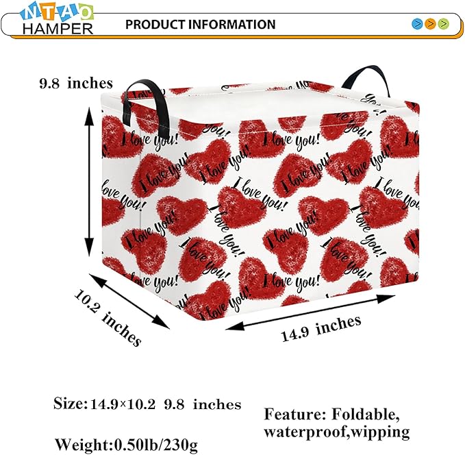 NTAOHAMPER Mothers Day Gifts Love Heart Fabric Storage Basket Empty with Handles, Books Box, Baby Shower Baptism Lovely Storage24L(Love Heart)