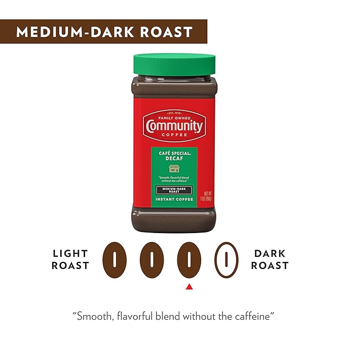 Community Coffee Cafe Special Decaf Blend Instant Coffee, Medium-Dark Roast, 7 oz Jar (Pack of 1)