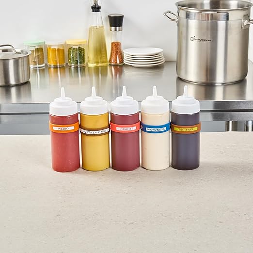 Restaurantware Silicone Squeeze Bottle Band 10 Count 2.75 Inch Dishwasher Safe Condiment Identification Band, Hot Red Non-Slip Label Band for Condiment Labeling at Restaurants, Food Trucks