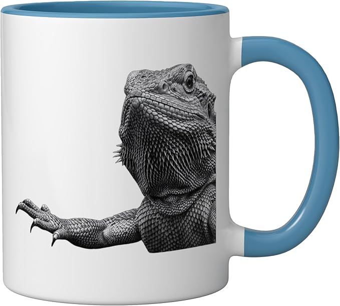 Bearded Dragon Alien Saucer Sci Fi Reptile Kids Ceramic Mug, Blue/White