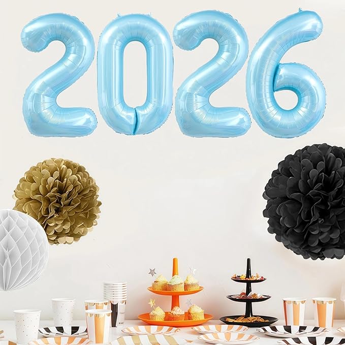 Pastel Blue 2026 Balloons, 40 Inch 2026 Number Balloon Foil New Year Balloon Numbers for New Years Eve Party Graduation Party Decoration