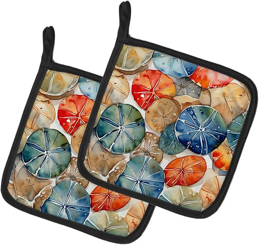 Caroline's Treasures Sand Dollars Pair of Pot Holders Kitchen Heat Resistant Pot Holders Sets Oven Hot Pads for Cooking Baking BBQ, 7 1/2 x 7 1/2