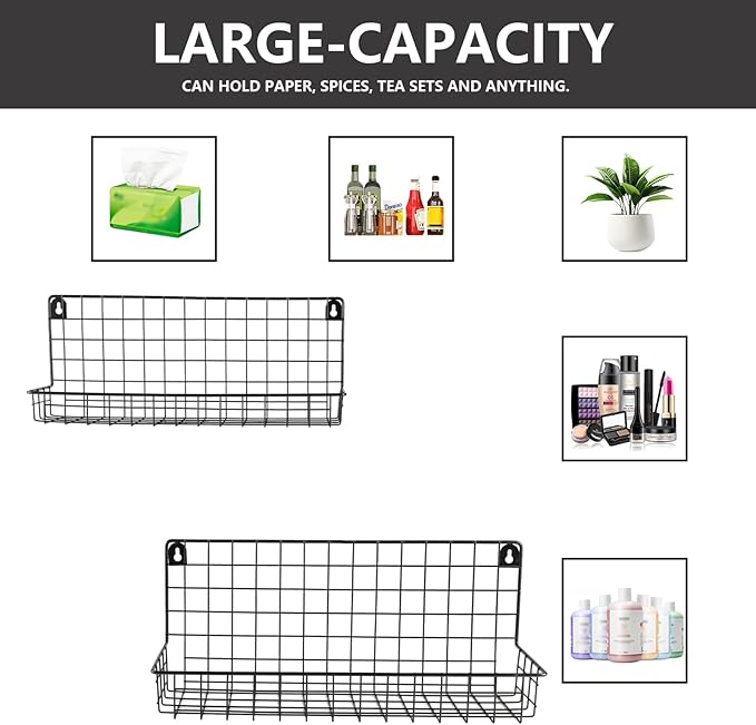 2 Pcs Hanging Wall Wire Baskets,Shower Caddy Shelf Organizer Rack,Wall Mounted Shelf for Kitchen Bathroom,Bathroom Organizers and Storage Baskets,Metal Wire Storage Bin Rack Organizer