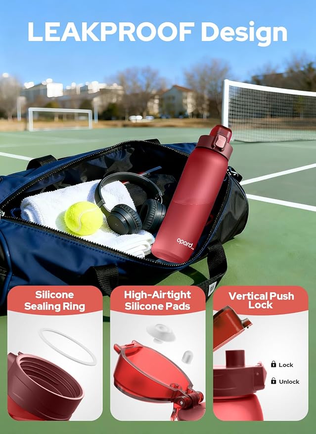 Opard Zip 32oz Plastic Water Bottle Dishwasher Safe, Leakproof Flip-Top Lid, BPA Free Tritan, Wide Mouth Reusable Sports Water Bottle for Gym Hiking Commuting Outdoor Travel and School