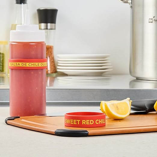 Restaurantware Silicone Squeeze Bottle Band 10 Count 2.75 Inch Dishwasher Safe Condiment Identification Band, Sweet Red Chili Red Non-Slip Label Band for Condiment Labeling at Restaurants, Food Trucks