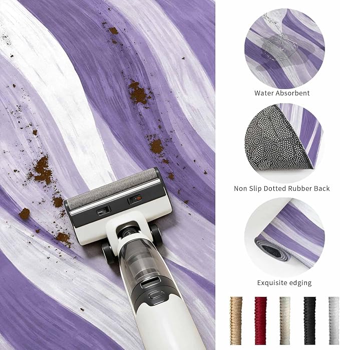 Area Rug 9x12ft, Abstract Lavender Purple White Water Ripples Washable Rugs for Living Room Bedroom Rectangle Floor Carpet, Modern Art Soft Non-Slip Area Rugs for Dining Room
