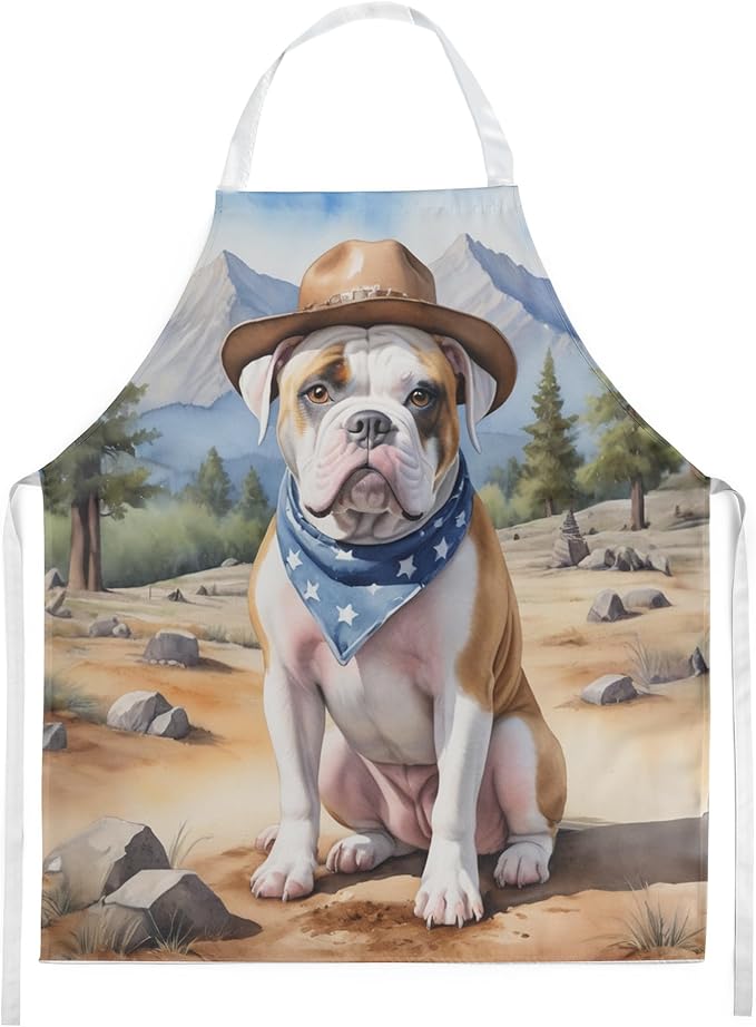Caroline's Treasures American Bulldog Cowboy Welcome Apron Cooking Kitchen Server Baking Crafts Gardening for Adult Women Men, Unisex, Large, Multicolor