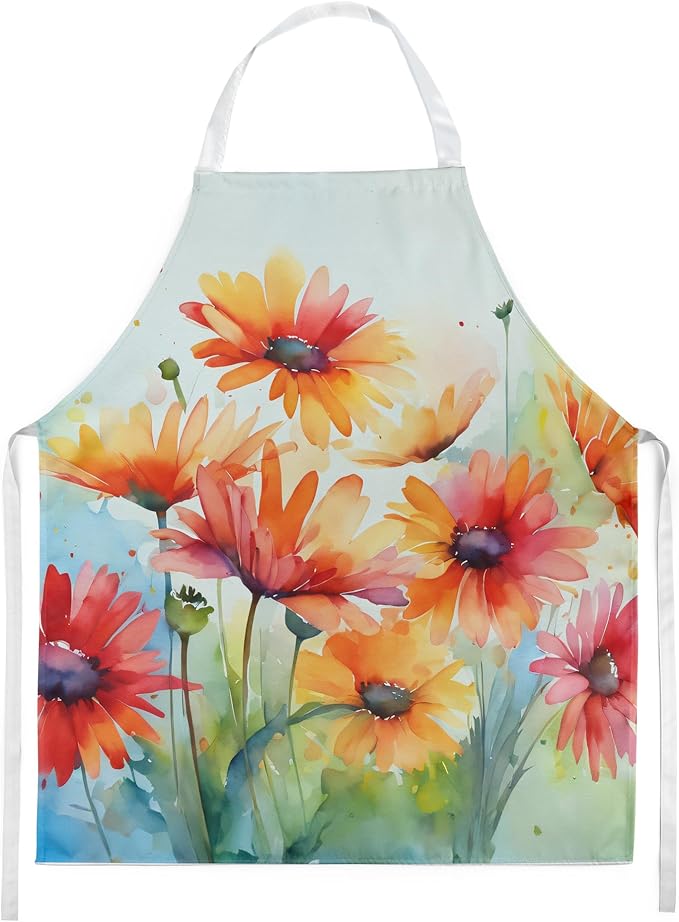 Caroline's Treasures Gerbera Daisies in Watercolor Apron Cooking Kitchen Server Baking Crafts Gardening for Adult Women Men, Unisex, Large, Multicolor