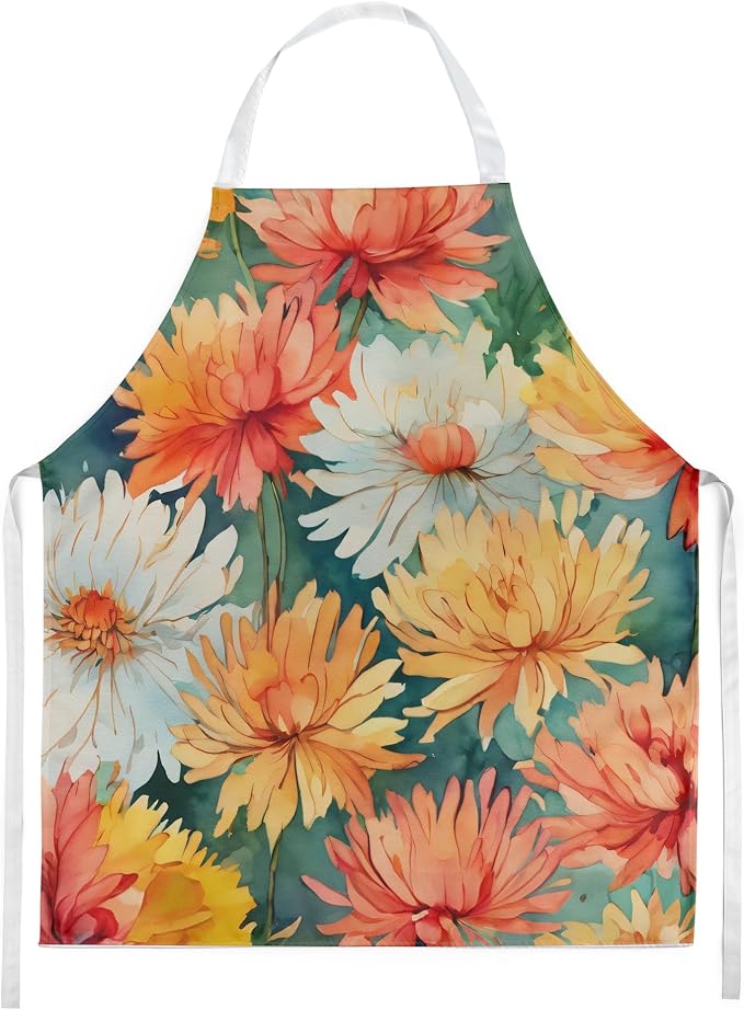 Caroline's Treasures Chrysanthemums in Watercolor Apron Cooking Kitchen Server Baking Crafts Gardening for Adult Women Men, Unisex, Large, Multicolor