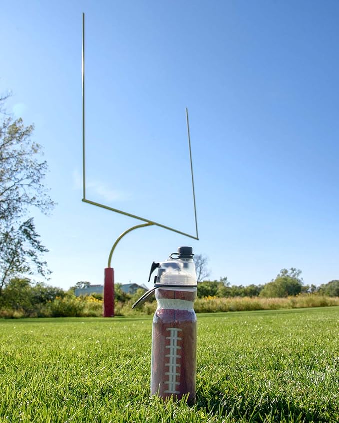 O2COOL Mist N Sip 2-in-1 Misting Water Bottle, 20 oz (2 Pack Football), Reusable Sports Bottle with Pull Top Spout & High Flow Rate - BPA Free, Insulated, Lightweight