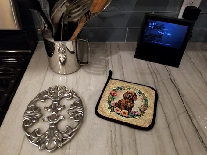 Caroline's Treasures Irish Water Spaniel and Flowers Pair of Pot Holders Kitchen Heat Resistant Pot Holders Sets Oven Hot Pads for Cooking Baking BBQ, 7 1/2 x 7 1/2