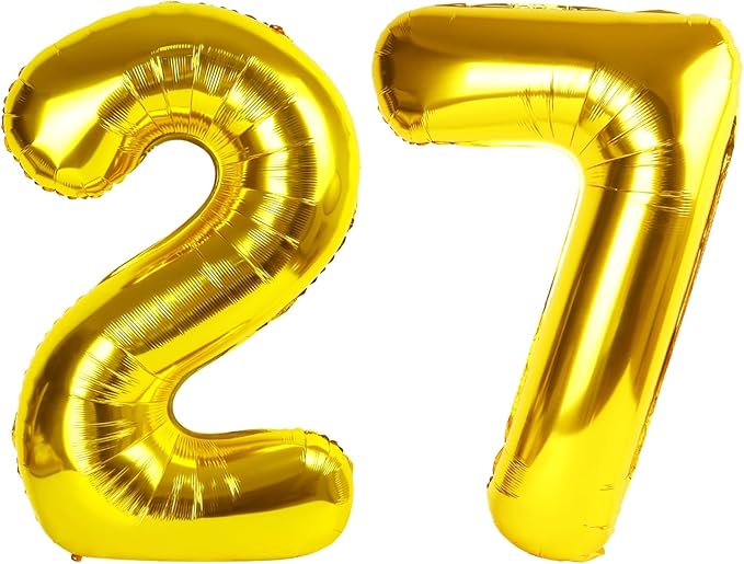 40 Inch Gold 27 Number Balloons, 72 Balloons for Women Men, Birthday Party Decorations for Wedding, Anniversaries, Celebration Party, Graduation, Photo Prop