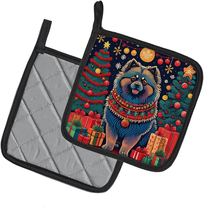 Caroline's Treasures Keeshond Christmas Pair of Pot Holders Kitchen Heat Resistant Pot Holders Sets Oven Hot Pads for Cooking Baking BBQ, 7 1/2 x 7 1/2