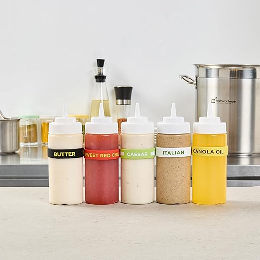 Restaurantware Silicone Squeeze Bottle Band 10 Count 2.75 Inch Dishwasher Safe Condiment Identification Band, Caesar Green Non-Slip Label Band for Condiment Labeling at Restaurants, Food Trucks