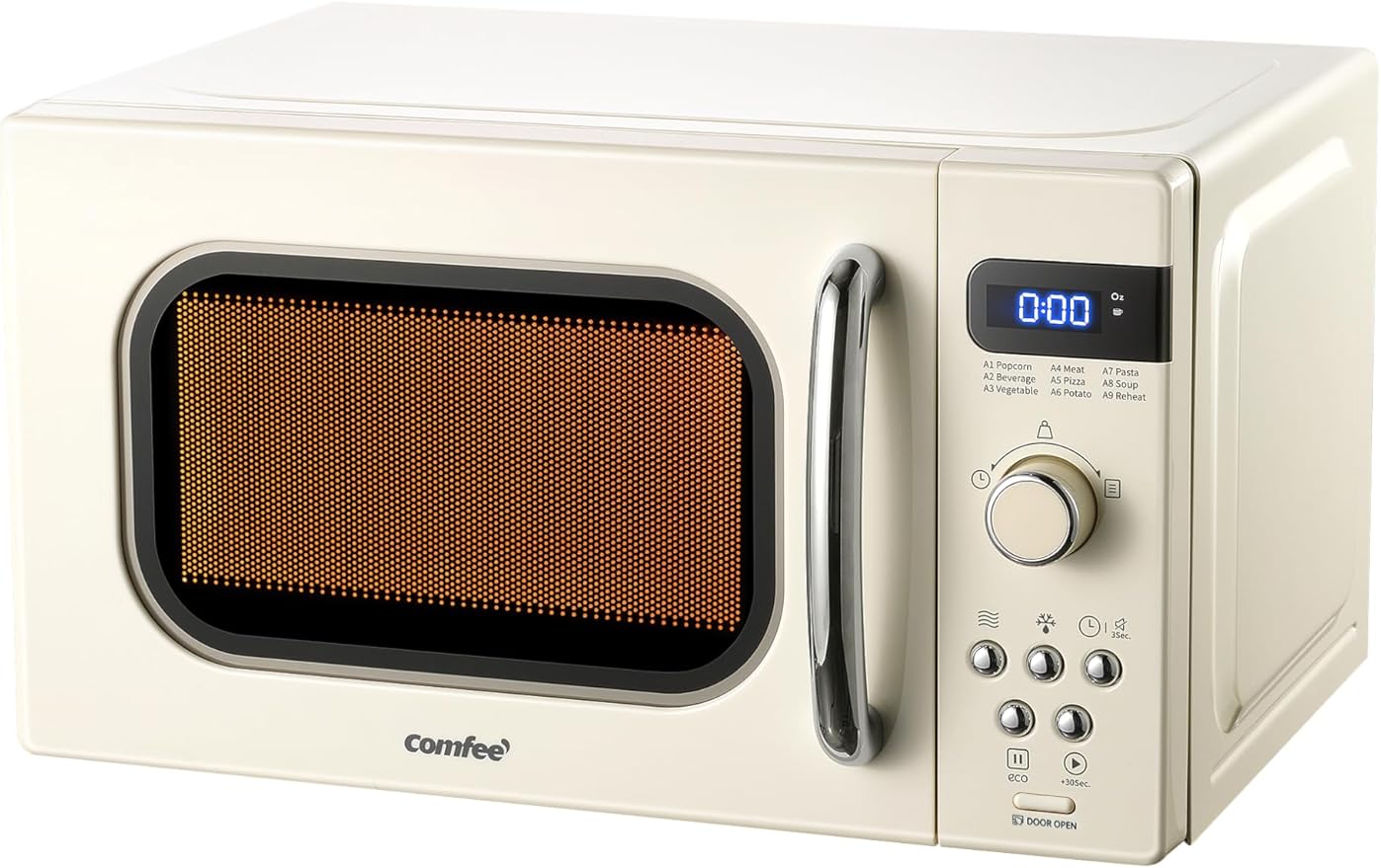 COMFEE' Retro Small Microwave Oven With Compact Size, 9 Preset Menus, Position-Memory Turntable, Mute Function, Countertop Microwave Perfect For Small Spaces, 0.7 Cu Ft/700W, Cream, AM720C2RA-A