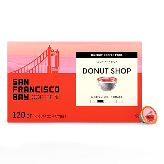 San Francisco Bay K-Cup Coffee Pods, Donut Shop (120 ct), Medium-Light Roast, Commercially Compostable Single-Serve Coffee Pods