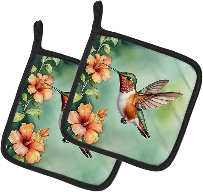 Caroline's Treasures Rufous Hummingbird Pair of Pot Holders Kitchen Heat Resistant Pot Holders Sets Oven Hot Pads for Cooking Baking BBQ, 7 1/2 x 7 1/2