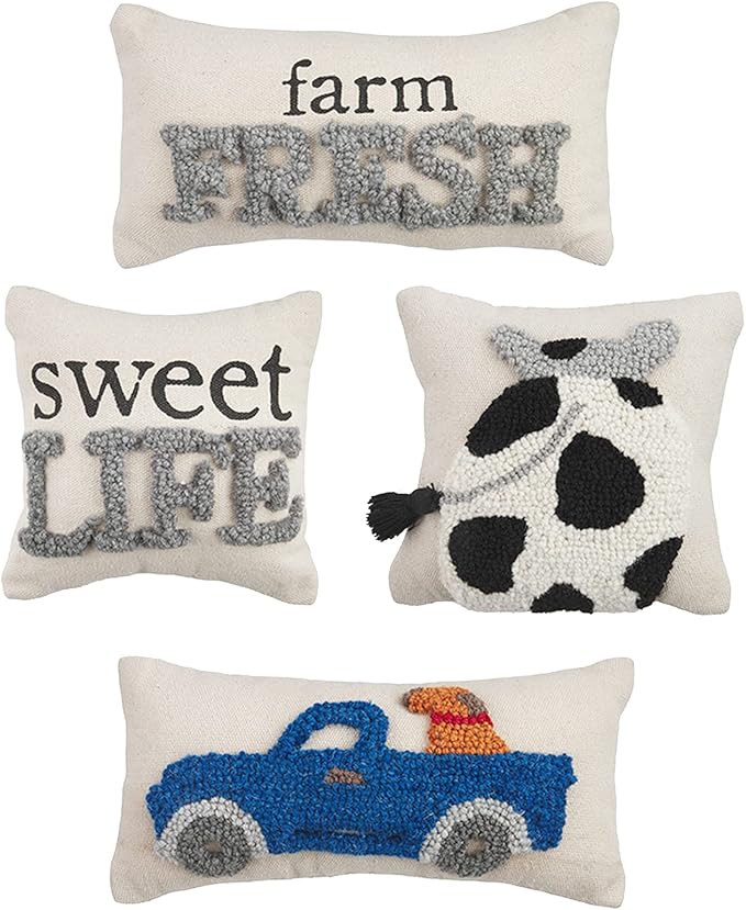 Mud Pie Mini Farm Hook Pillow, Dog, 12" x 6"
