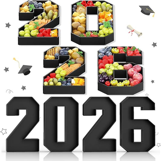 2026 Numbers for Charcuterie Fillable Cardboard Number 13.8'' Black 2026 Shaped Board Trays for New Year Graduation Party Decorations Food Candy Paper Mache Cupcake Pans Cookies Box Container