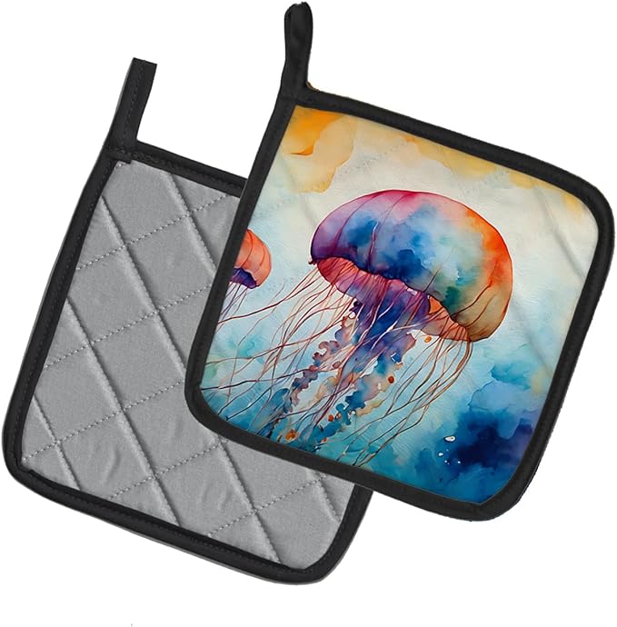 Caroline's Treasures Jellyfish Pair of Pot Holders Kitchen Heat Resistant Pot Holders Sets Oven Hot Pads for Cooking Baking BBQ, 7 1/2 x 7 1/2