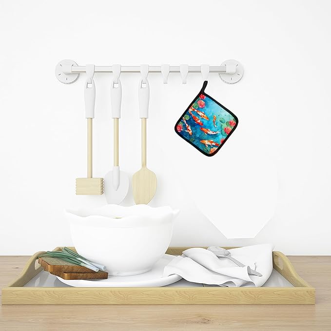 Caroline's Treasures Koi Fish Pair of Pot Holders Kitchen Heat Resistant Pot Holders Sets Oven Hot Pads for Cooking Baking BBQ, 7 1/2 x 7 1/2
