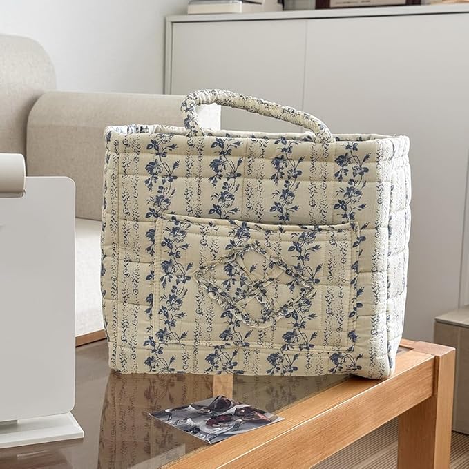 HiTotes Floral Storage Car Basket Diaper Caddy Organizer Quilted Laundry Basket Foldable Nursery Hamper Bag