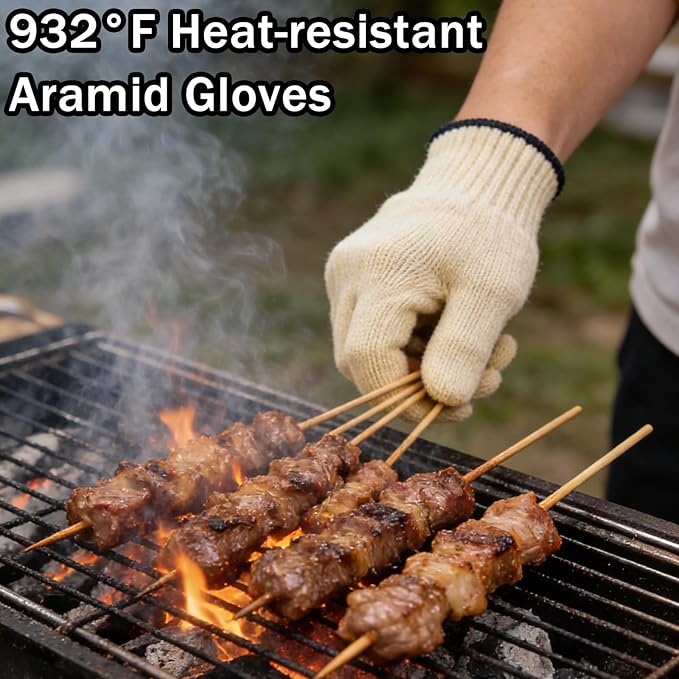 Double Layer Aramid Oven Gloves for Cooking, Baking & Grilling - 932°F Heat Resistant Flame Retardant Oven Mitts Gloves with Fingers for Home Chefs and Professionals