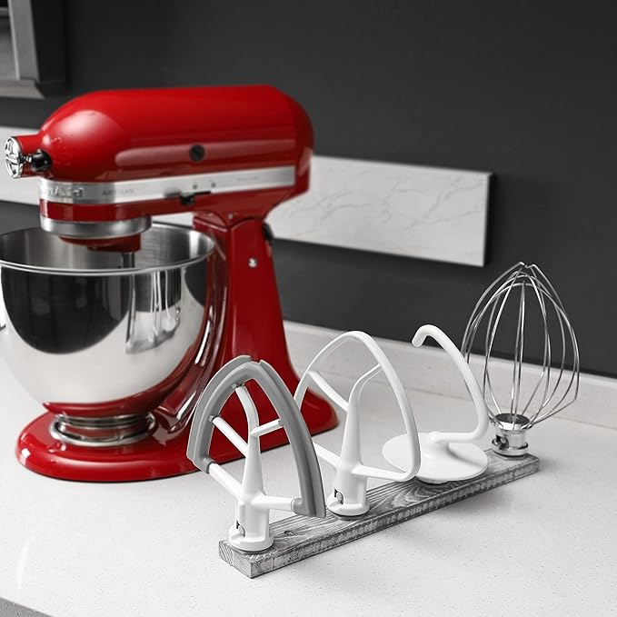 Stand Mixer Attachment Holder, Wooden Wall Mounted Holder with 4-Pack Plastic Hangers, Kitchen Accessories Storage Organizer Parts Compatible with Kitchenaid Mixer Attachments for Space-saving