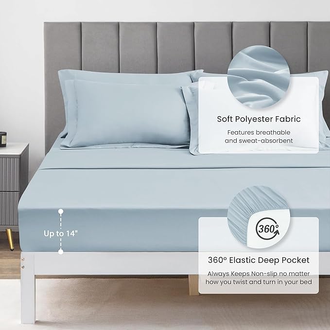 Love's cabin Twin Comforter Set Light Blue, 5 Pieces Twin Bed in a Bag, All Season Bedding Sets with 1 Comforter, 1 Flat Sheet, 1 Fitted Sheet, 1 Pillowcase and 1 Pillow Sham | Soft, Breathable, Lightweight, Comfortable