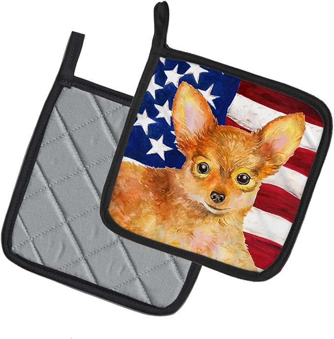 Caroline's Treasures BB9722PTHD Toy Terrier Patriotic Pair of Pot Holders Kitchen Heat Resistant Pot Holders Sets Oven Hot Pads for Cooking Baking BBQ, 7 1/2 x 7 1/2